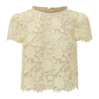 Self Portrait Blouses, female, Yellow, Size: XS Lace Embroidered Top