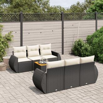 vidaXL Set De Comedor De Jard&iacute;n 7 Pzas Y Cojines Rat&aacute;n Sint&eacute;tico Negro Vidaxl