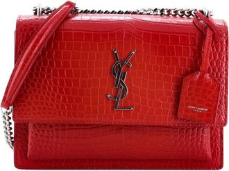 Saint Laurent Sunset leren medium crossbodytas met krokodillen-reli&euml;f - Rood