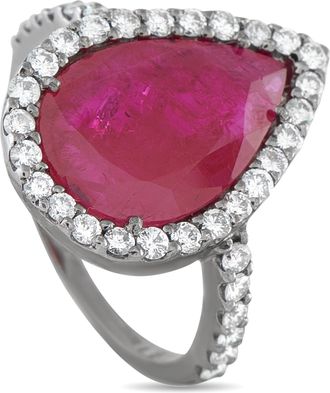 Luxury Bazaar 18K White Gold 0.57ct Diamond and Ruby Ring MF23-050726