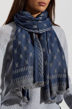 Moschino Scarf With Monogram, Unisex, Navy Blue