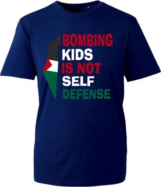 Generic Bombing Kids is Not Self Defence Slogan T-Shirt- Free Palestine Stop War Tee Top for Kids Adults and Unisex(Navy, 3 Years)
