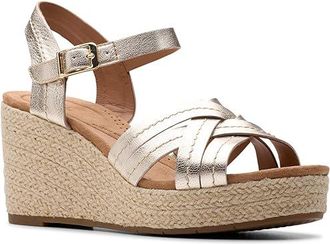 Clarks Sabina Strap Womens Wedge Shoes Champagne Leather : 6.5 B - Medium