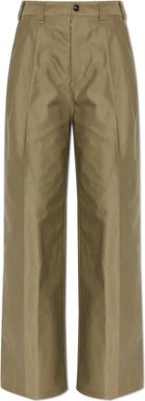 Maison Margiela Hoge taille geplooide broek - Dames - Wijde Broeken - Groen - XS - Katoen - Broeken