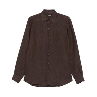 Ermenegildo Zegna Overhemden, Heren, Bruin, M, Lange Mouwen Dress Shirt