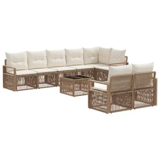 vidaXL Conjunto De Sof&aacute;s De Jard&iacute;n 9 Pcs Beige Rat&aacute;n Sint&eacute;tico Vidaxl