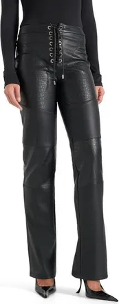 Mani&egrave;re De Voir Seren Croc Embossed Lace Up Trousers in Black at Nordstrom, Size 10