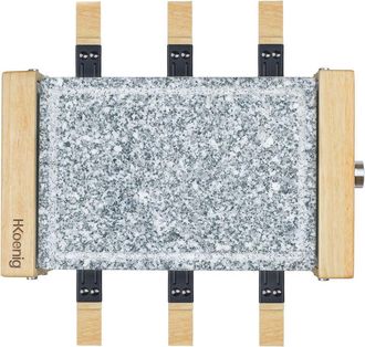 H.Koenig Hkoenig Wod6 Raclette 6 Personas, Plancha De Piedra Natural, 900 W, Acero Inoxidable, Madera Natural, 6 Sartenes Antiadherentes