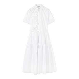 Oltre Overhemdjurk met aangebrachte bloemen - Dames - Casual kleedjes - Wit - L - Katoen - Kleedjes