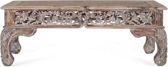 Giner&Colomer Mesa de centro de madera de teca 120 cm estilo boho tallado