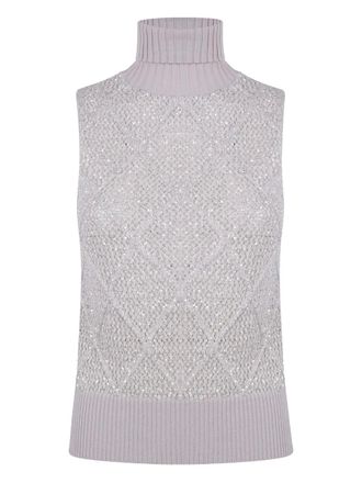 D.exterior Top a collo alto con paillettes - Toni neutri