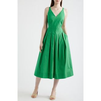 Eliza J Pleated Cotton Dress in Apple Green at Nordstrom, Size 10