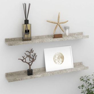 vidaXL Wall Shelf Set of 2 Concrete grey MDF 23.6x3.5x1.2 in