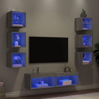 vidaXL Vidaxl - Muebles Tv Pared Con Led 8 Pzas Madera Ingenier&iacute;a Gris Sonoma