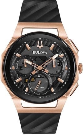 Bulova CURV Chronograph Rubber Strap Watch, 44mm in Black at Nordstrom