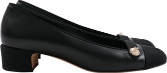 Chanel Cap Toe CC Pearl Detail Ballet Flats in Black Leather
