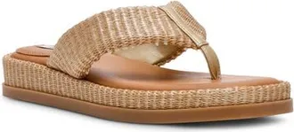 Steve Madden Bella Thong Platform Slide Sandal in Gold Raffia at Nordstrom, Size 8.5