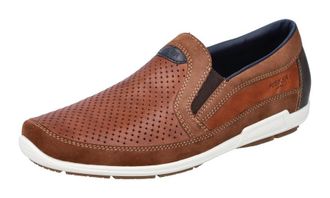 Rieker Slipper RIEKER, Herren, Gr. 41, braun (cognac), Leder, Synthetik, Schuhe Slipper, Freizeitschuh, Schlupfschuh, Mokassin mit Stretcheins&auml;tze