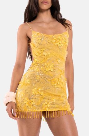 Jaded London Beaded Mesh Mirage Minidress in Yellow at Nordstrom, Size 10