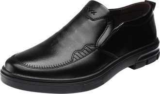 Generic Leather Slip On Loafers for Men, Driving Shoes Flat Bottom Formal Dress Shoe Round Toe Business Shoes Classical Retro Leather Loafer Comfortable Outdo