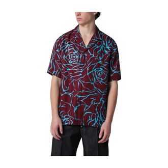 Dries Van Noten Short Sleeve Shirts, male, Purple, Size: XL Boxy Viscose Shirt