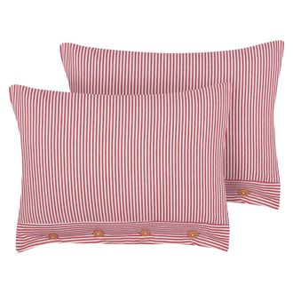 Beliani Beliani - Conjunto De 2 Cojines Decorativos De Estilo Retro Fabricado En Algod&oacute;n Con Patr&oacute;n De Rayas Rectangular En Color Rojo Y Blanco 40 X 60 Cm Aal