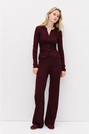 H&M Pointelle-knit Trousers in Burgundy at Nordstrom, Size Xx-Large