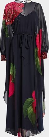 Sachin & Babi Gilda Floral-Print Chiffon Cape Gown