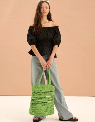 Omnes Womens Ola Shirred Detail Short Sleeve Top in Black - Size: 20