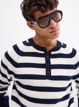 Le 31 Mens Nautical stripe Henley Shirt sweater
