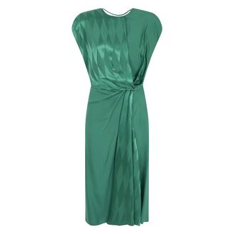 Versace Kleedjes, Dames, Groen, S, Jacquard Zijden Gedrapeerde Midi Jurk