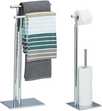 Relaxdays Relaxdays - Set de Portarrollos Baño y Toallero de Pie pagnoni, 2 Unidades, Acero-Plástico, Plateado