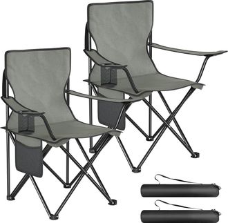 Woltu Woltu 2 Sillas De Camping Plegables Con Bolsa, Portavasos Y Bolsillo Lateral, Silla De Playa Para Exterior, Gris Oscuro