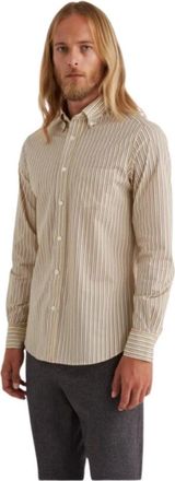Traiano Gestreept overhemd met knopen - Heren - Casual Overhemden - Beige - XL - Katoen - Overhemden