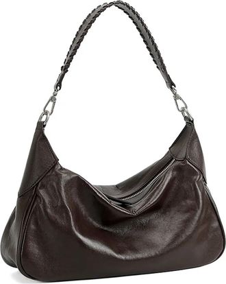 Generic Hifashion Trendy Genuine Leather Underarm Shoulder Bags For Women Crossbody Hobos Half Moon Ladies Handbags(Chocolate)