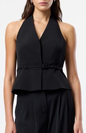 French Connection Harry Belted Suiting Halter Top in Black at Nordstrom, Size 14