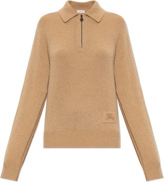 Burberry Polo a maniche lunghe in cashmere - - Knitwear - Donna - Beige - L
