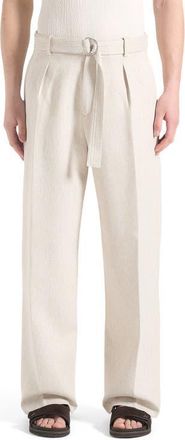 Mani&egrave;re De Voir Loic Wide Leg Textured Trousers with Belt in Cream at Nordstrom, Size 32