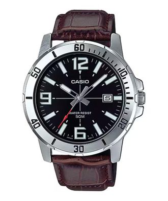 Casio Mens Brown Leather Watch with Black Dial - MTP-VD01L-1BVUDF