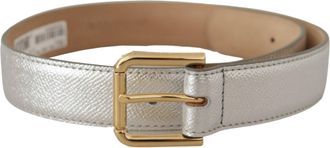 Dolce & Gabbana Zilveren Leer Gouden Logo Metaal Taillegesp Riem