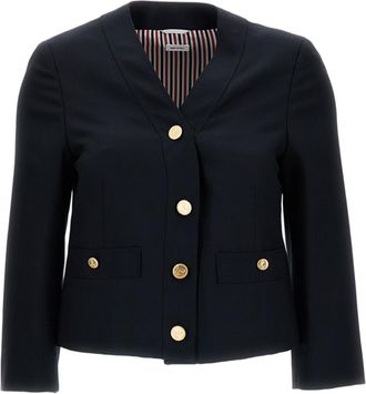 Thom Browne Boxy V-Neck Jacket in Hopsack Suiting