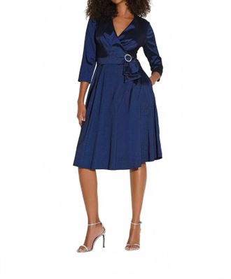 Joseph Ribkoff Pleated Taffeta Fit And Flare Dress In Midnight Blue