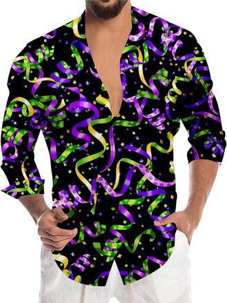 Generic Mens Sequin Shirt Long Sleeve Glitter SparkIe Shirt for Carnival Festival Party Nightclub Fancy Dress Shiny Disco Costume Tops Button Down for Men Sta