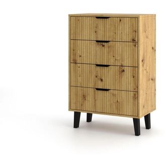 Topeshop Sonia - C&oacute;moda De 4 Cajones De Estilo Escandinavo - 70 X 39 X 102,5 Cm - Mueble De Almacenamiento - Roble