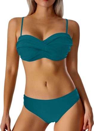 Generic Womens Sexy Bikini Sets Halterneck Strapless Bandeau Twist Push Up Front Cross Tie Dye Bikini Set 2 Piece Swimsuit Summer Sexy Bikini Sets Beach Push 