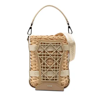 Dior Pre-owned Dior Raffia and Leather Sahara Wicker Basket Bucket Bag Ladies HWWQ217ELGFMBIWY