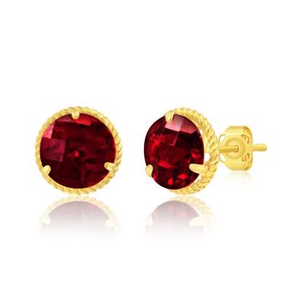 MAX + STONE 14k Yellow or White Gold 8mm Roped Halo Gemstone Round Stud Earrings