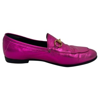 Gucci Gucci Jordaan Horsebit Loafers in Metalen Roze Leer