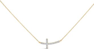 House of Brilliance 24 KT Gold Vermeil Diamond Accent Cross Bar Necklace