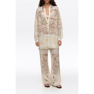 Bimba & Lola Trousers With Embroidery And Openwork in Ecru at Nordstrom, Size 38 Eu